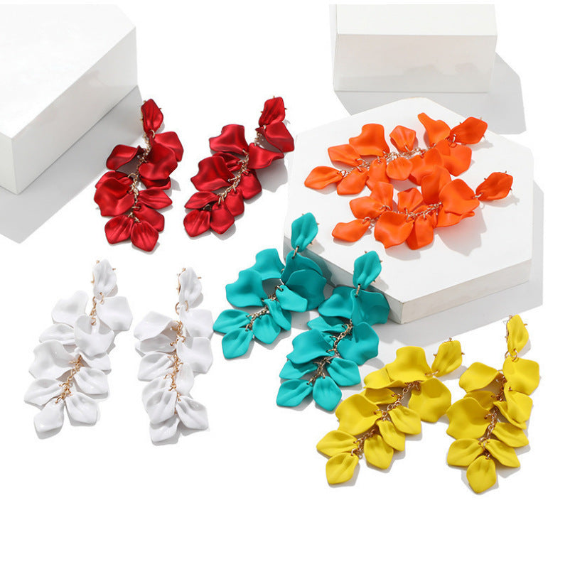 Wholesale Exaerated Rose Petals and Leaves Long Earrings