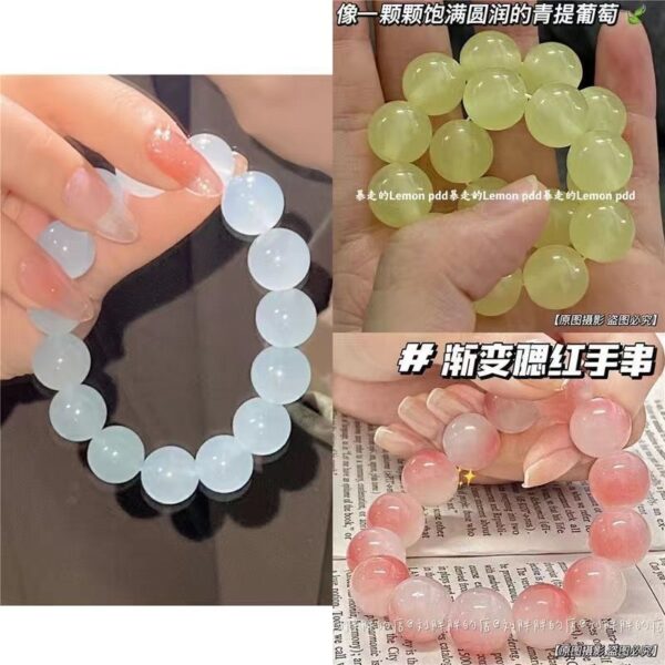 Wholesale Ice White Jade Gradient Pink Glass Bracelet