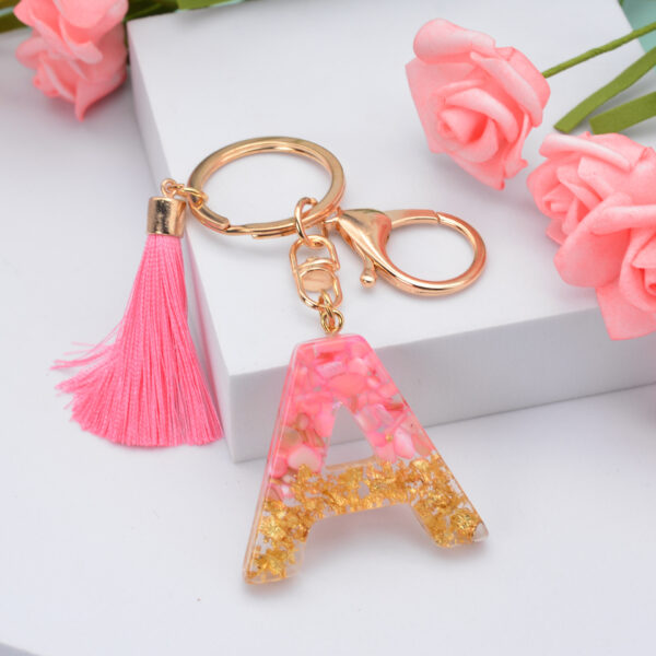 Wholesale Pink Tassel 26 Letter Crystal Resin Keychain