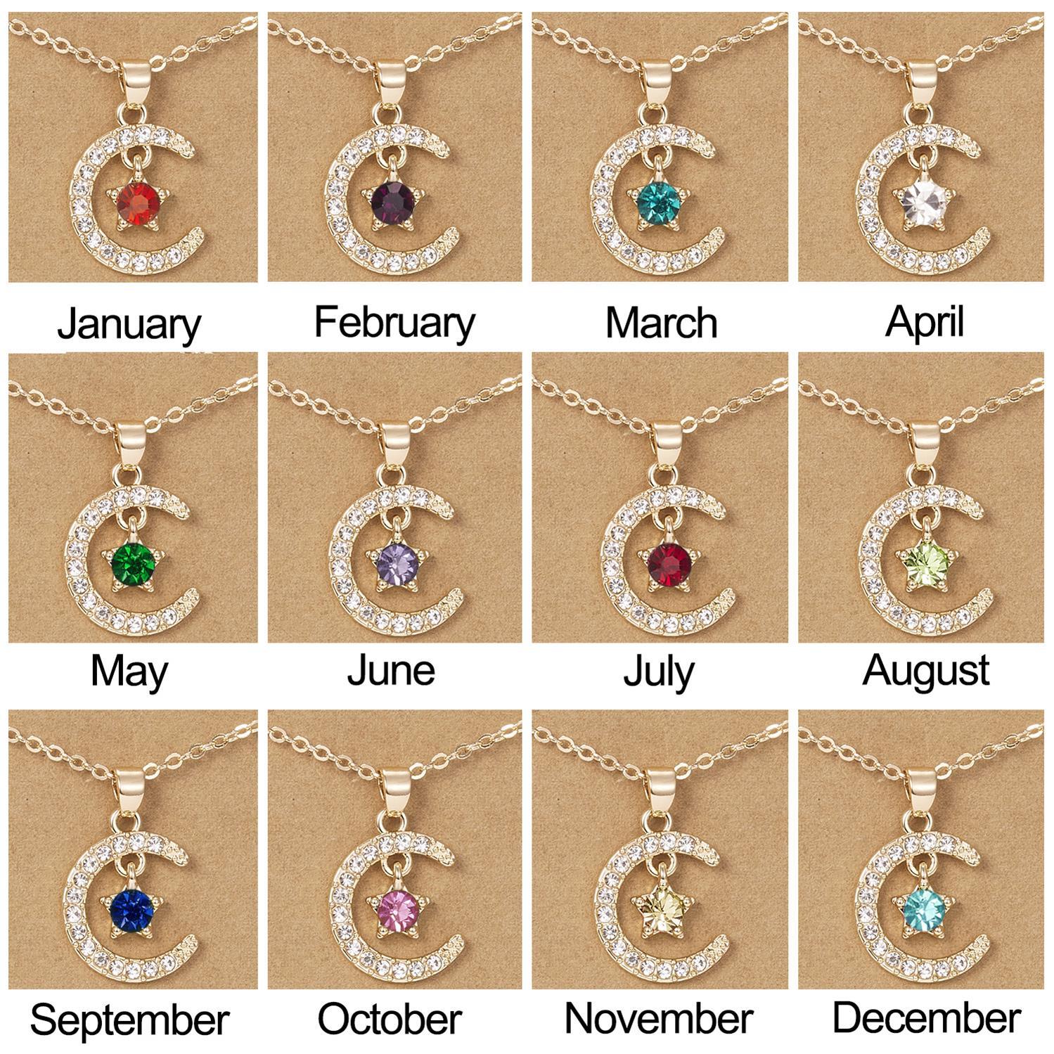 Wholesale Birthstone Month December Star Pendant Paper Card Alloy Necklaces
