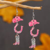 Wholesale Valentine's Day Pink Printed Denim Hats, Horseshoe High Heels, Wooden Earrings