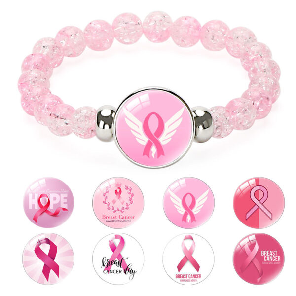 Wholesale Beaded Pink Ribbon Caring for Women's Breast Blossoming Crystal Colored Bracelet