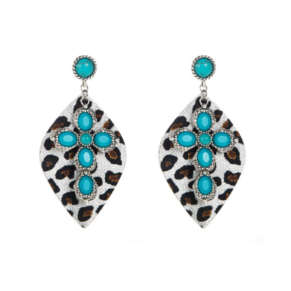 O1CN01bfrPnS2LDsVrQ32Iq_2206398079659-0-cib Wholesale Vintage Western Leopard Print Inlaid Turquoise Leather Earrings