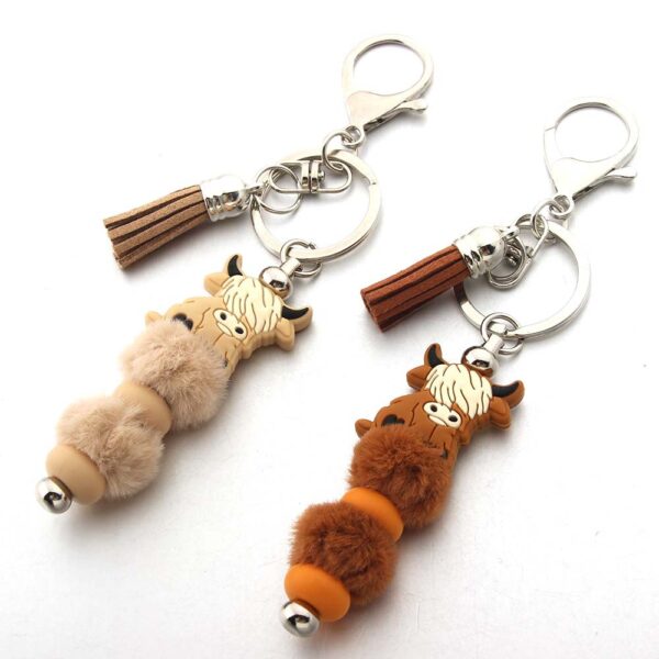 Wholesale Silicone Beads Wool Ball Beaded Cartoon Cow Keychain