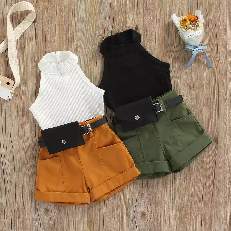 Wholesale Girls Summer Sleless Top Shorts Set
