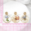 Wholesale Round Tin Foil Drip Glue Dried Flower Pastoral Style Earrings