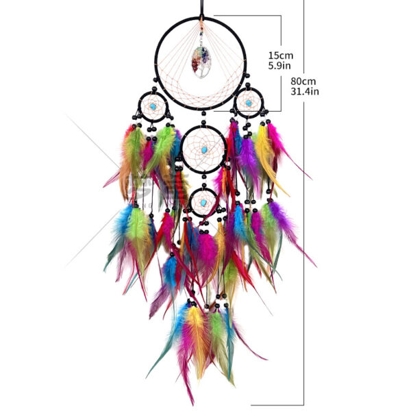 Wholesale colorful dream catcher wind chime natural crystal feather decoration
