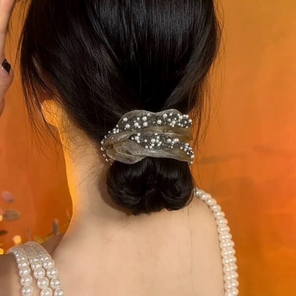 Wholesale Pearl Rhinestone Mesh Hair Tie