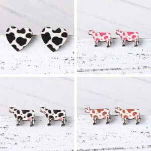 Wholesale European and American Cross-border New Ethnic Western Denim Jewelry Dairy Pattern Love Cow Earrings Cute Wooden Earrings