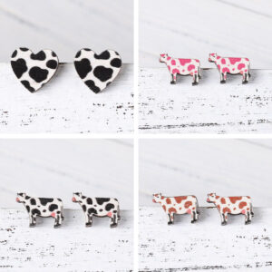 Wholesale Cow Wood Stud Earrings