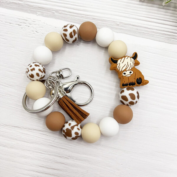 Wholesale Cartoon Cow Bee Silicone Beaded Wrist Keychain