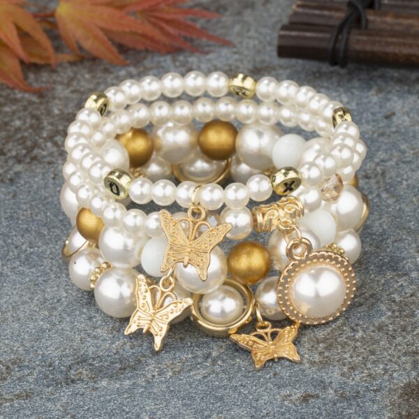 Wholesale Pearl Butterfly Stretch Multilayer Acrylic Bracelet