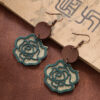 Wholesale Rose Flower Vintage Double Leather Wood Chip Earrings