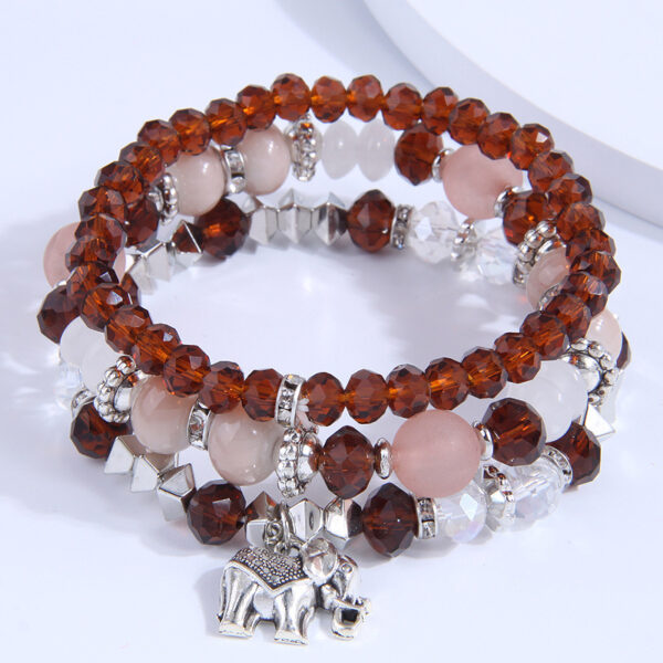Wholesale Glass Bead Alloy Small Elephant Pendant Multilayer Bracelet