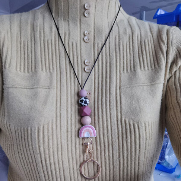 Wholesale Cartoon Rainbow Silicone Bead Hanging Rope Identification Necklace Keychain