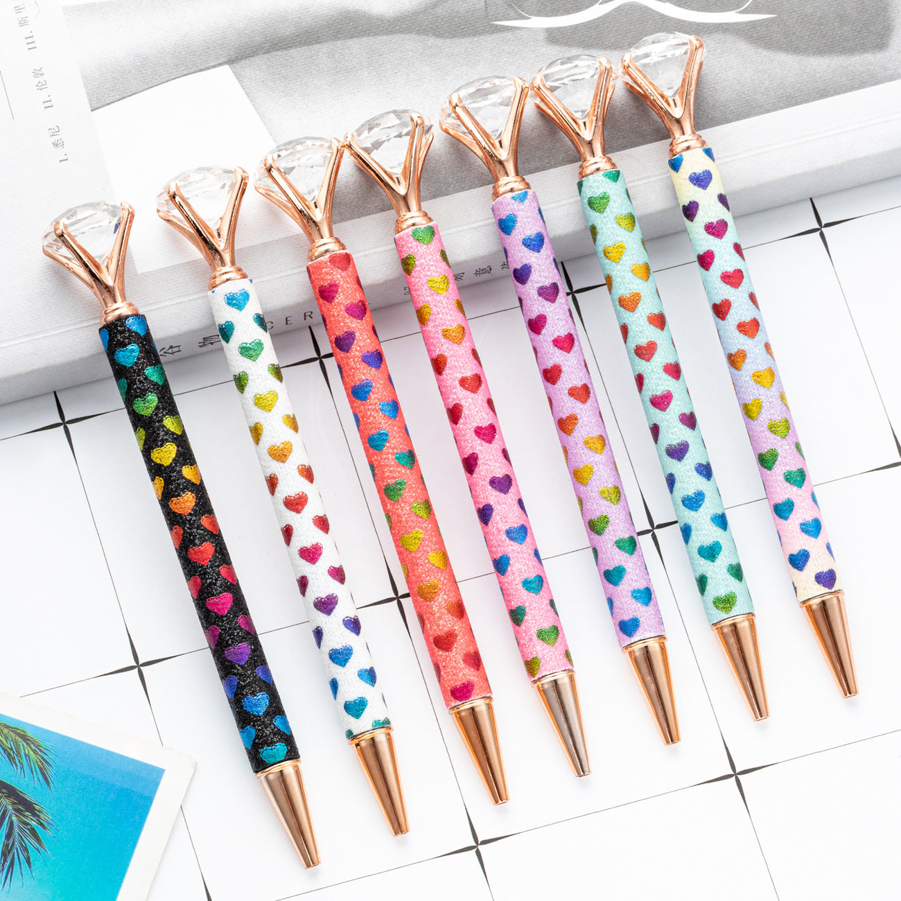 Wholesale Metal Glitter Love Heart Rotating Ballint Pen