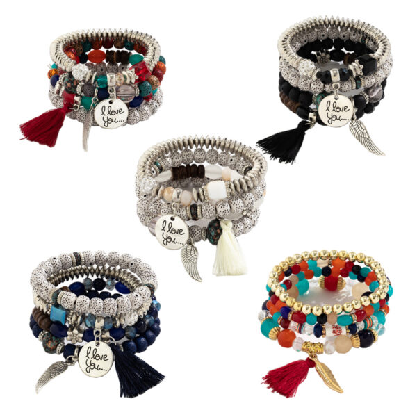 Wholesale Vintage Stacked Tassel Feather Bracelet Alloy Bracelet