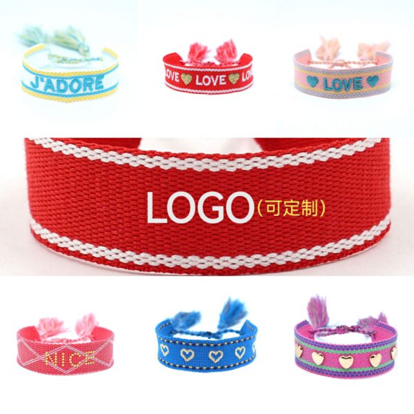 Wholesale Cord Embroiderable Logo Ethnic Style Letter Woven Tassel Bracelet