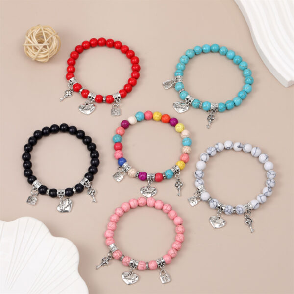 Wholesale Colorful Turquoise Beaded Key Lock Love Heart Pendant Bracelet