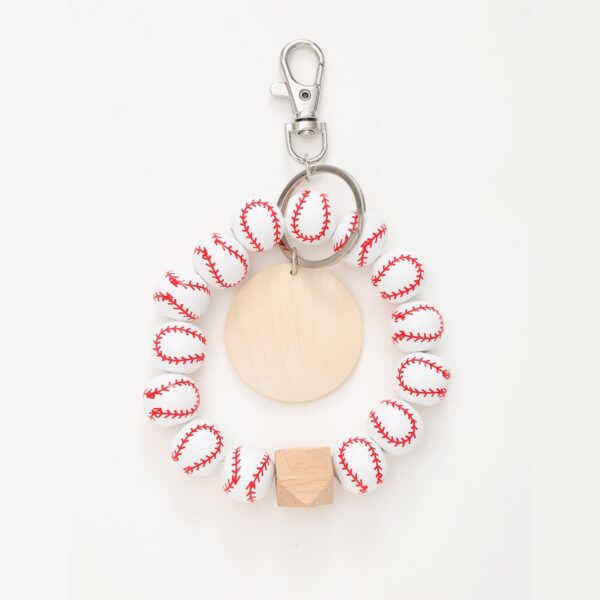 Wholesale Sports Style Baseball Wooden Bracelet with Wood Chip Keychain