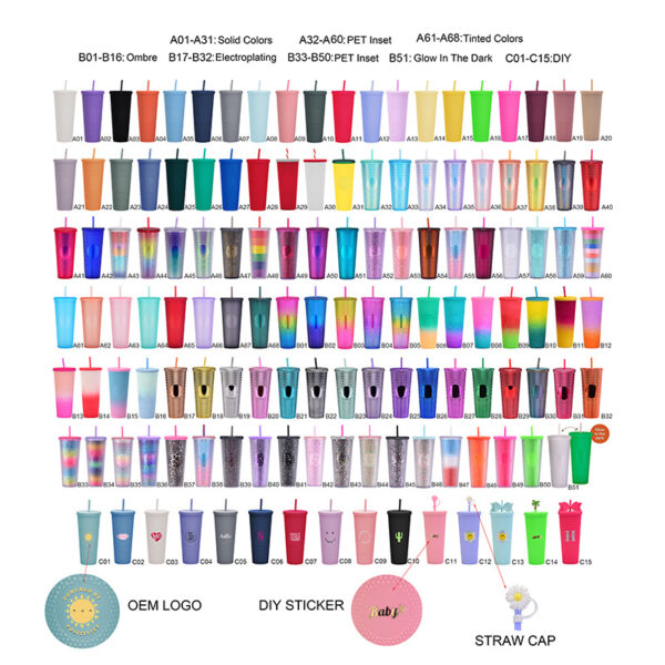 Wholesale Double Layer Plastic Straw Cup