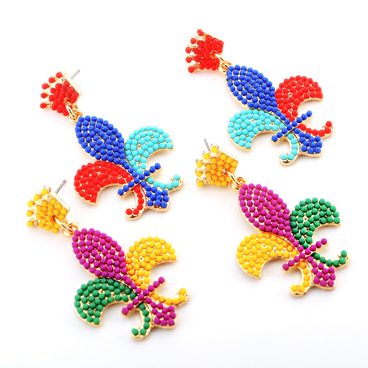 Wholesale Handmade Rice Ball Carnival Mardi Gras Earrings