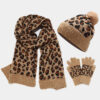 Wholesale Autumn and Winter Cold-proof and Warm Thickened Wool Knitted Leopard Print Scarf and Gloves Three-piece Set