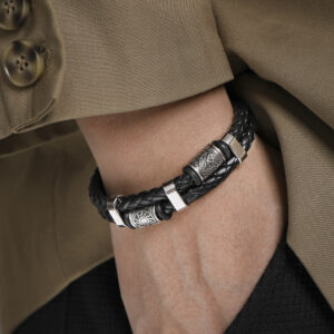 Wholesale Alloy Magnet Buckle Leather Rope Hand Woven Vintage Men's Bracelet