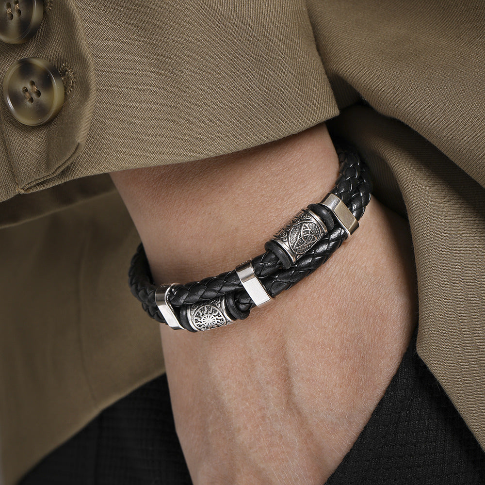 Wholesale Alloy Magnet Buckle Leather Rope Hand Woven Vintage Men's Bracelet