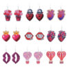 Wholesale Valentine's Day Pink Series Love Hot Air Balloon Dwarf Wooden Earrings
