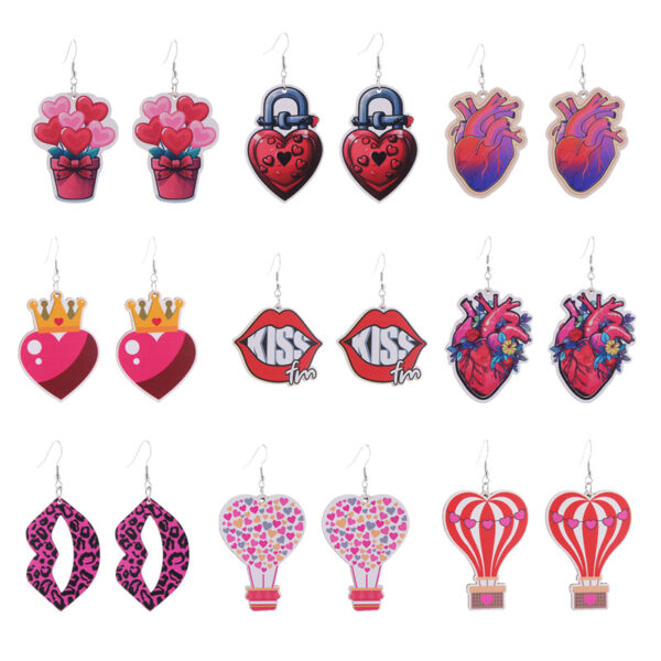 Wholesale Valentine's Day Pink Series Love Hot Air Balloon Dwarf Wooden Earrings