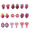 Wholesale Valentine's Day Pink Series Love Hot Air Balloon Dwarf Wooden Earrings