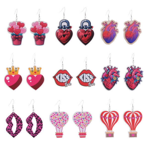 Wholesale Valentine's Day Pink Series Love Hot Air Balloon Dwarf Wooden Earrings