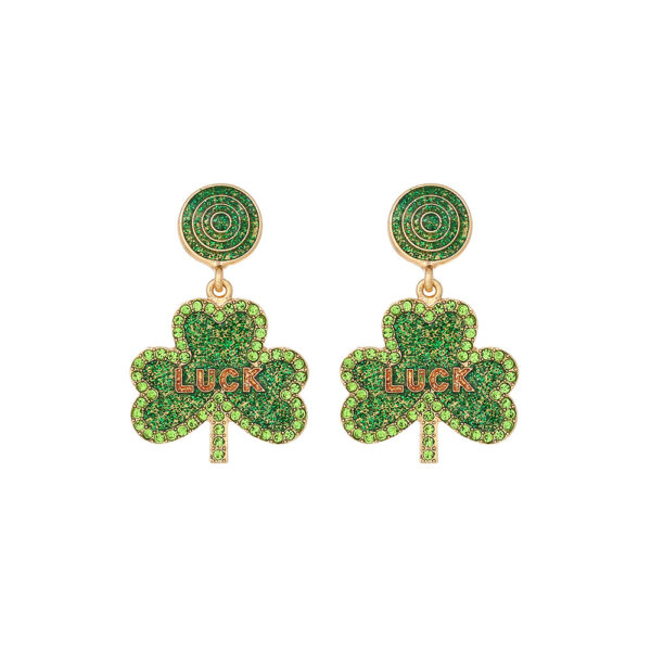 Wholesale St. Patrick's Four-leaf Clover Alloy Oil-drip Diamond LUCK Earrings