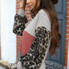 Wholesale Polyester Top Leopard Print Contrasting Color Versatile Hoodie