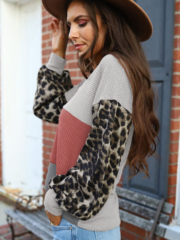 Wholesale Polyester Top Leopard Print Contrasting Color Versatile Hoodie