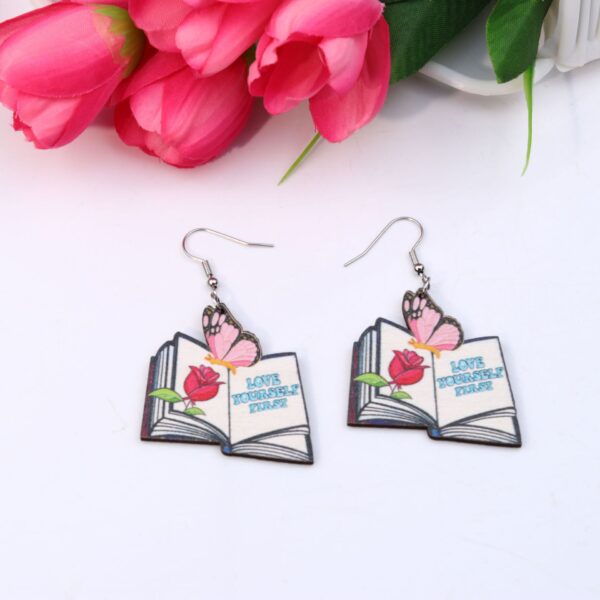 Wholesale Teacher's Day Wood Printing Pencil Book Ear Studs