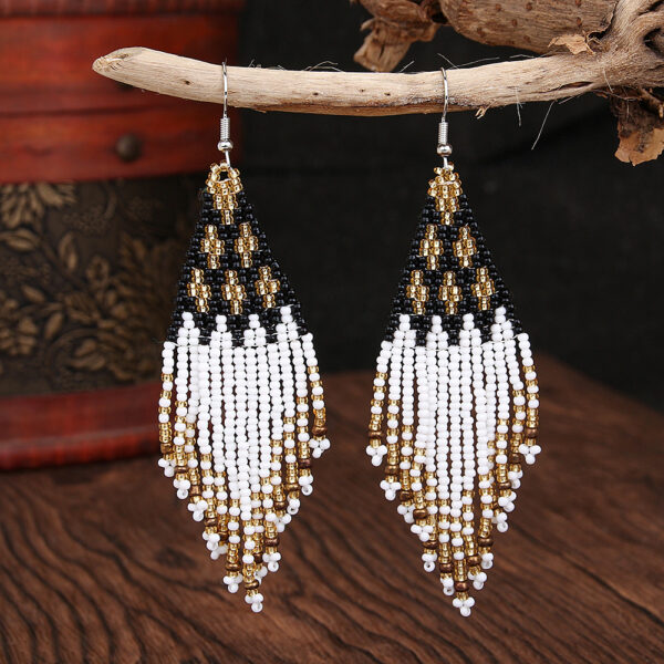 Wholesale Bohemian Beaded Braided Long Tassel Earrings