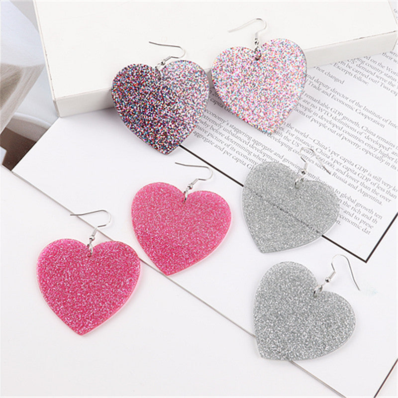 Wholesale Valentine's Day Glitter Heart Acrylic Earrings