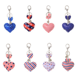 Wholesale Leather Heart Independence Day Keychain