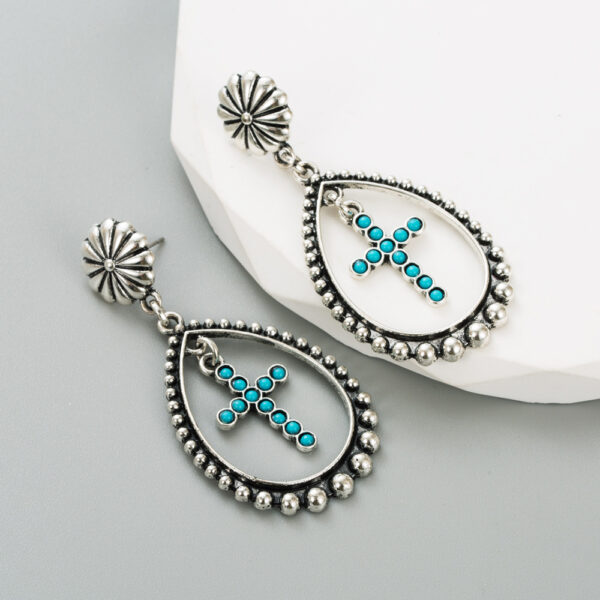 Wholesale Hollow Heart Cross Exaggerated Turquoise Earrings