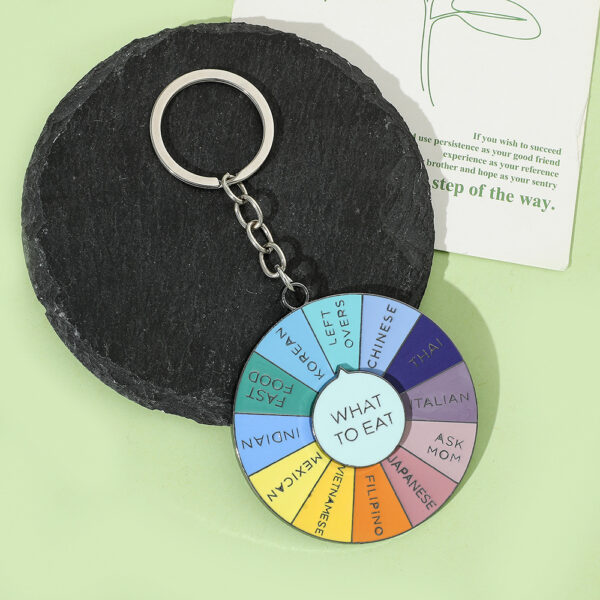 Wholesale Zinc Alloy What To Eat Tonight Turntable Keychain
