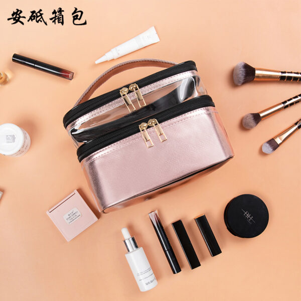 Wholesale PVC Transparent Double-layer Makeup Bag, Multifunctional Portable Waterproof Toiletries Bag, Storage Bag