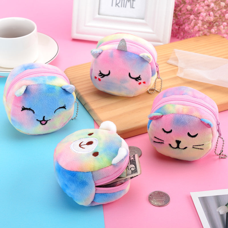 Wholesale Plush 3D Triangle Ft Zero Wallet New Mini Colorful 3D Round Plush Zero Wallet