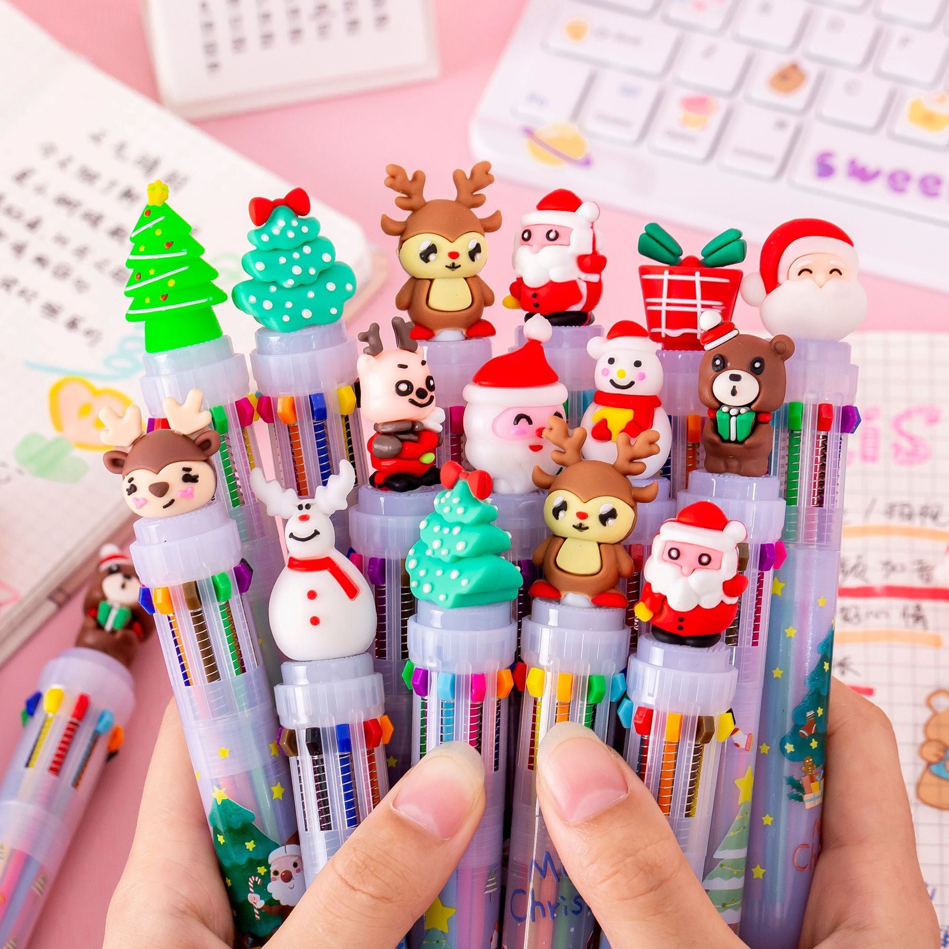 Wholesale Plastic Cartoon Christmas 10 Color Ballint Pen