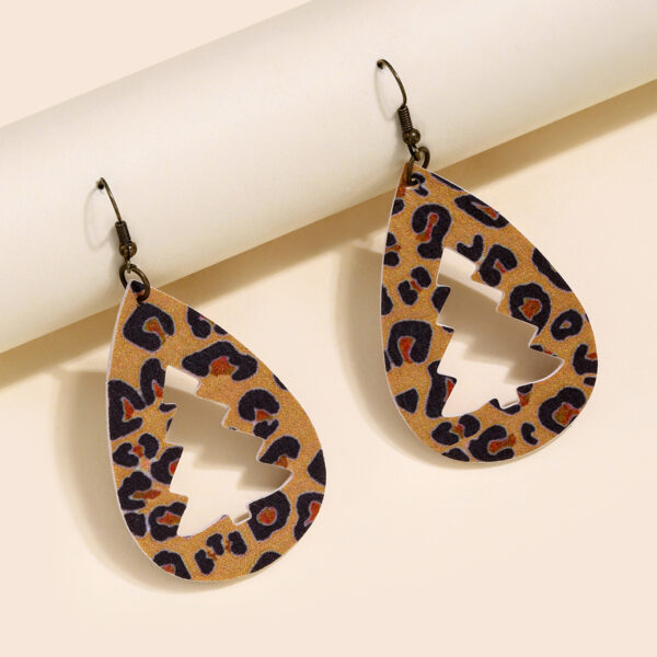 Wholesale Christmas Plaid Christmas Tree Leopard Print Leather Earrings