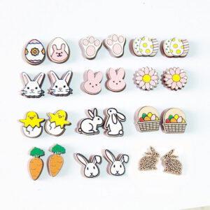 Wholesale Jewelry Easter Bunny Carrot Wooden Earrings