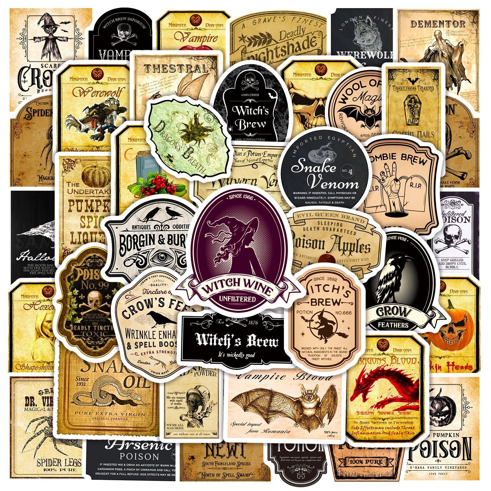 Wholesale PVC Waterproof Self-adhesive Ancient Bottle Stickers