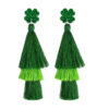 Wholesale St. Patrick's Green Festive Atmosphere Multi-layered Tassel Four-leaf Clover Earrings