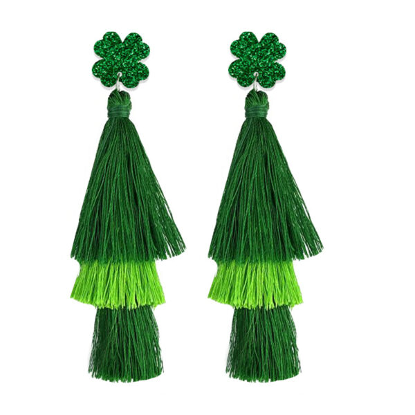 Wholesale St. Patrick's Green Festive Atmosphere Multi-layered Tassel Four-leaf Clover Earrings
